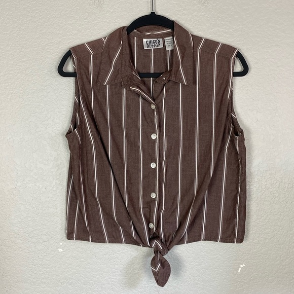 Vintage Chico’s striped sleeveless tie front top - Picture 2 of 5